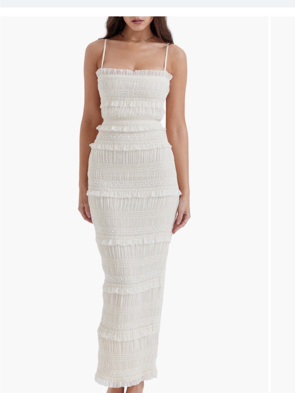 House of CB Cream Smocked Tiered Maxi Dress with Spaghetti Straps